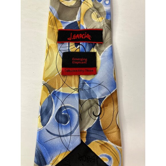Jerry Garcia 100% Silk Emerging Elephant Abstract Blue Gold Swirl Mens - Picture 4 of 6